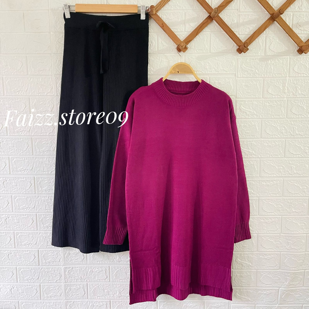 Oneset Atasan Eila Oversize Setelan Celana Kulot Rajut Premium Wanita