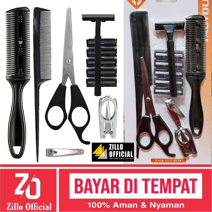 ZILLO Alat Styling Rambut 7in1 Set Alat Cukur Rambut Gunting Sisir Sasak Kerokan Kumis Jenggot Gunting Kuku