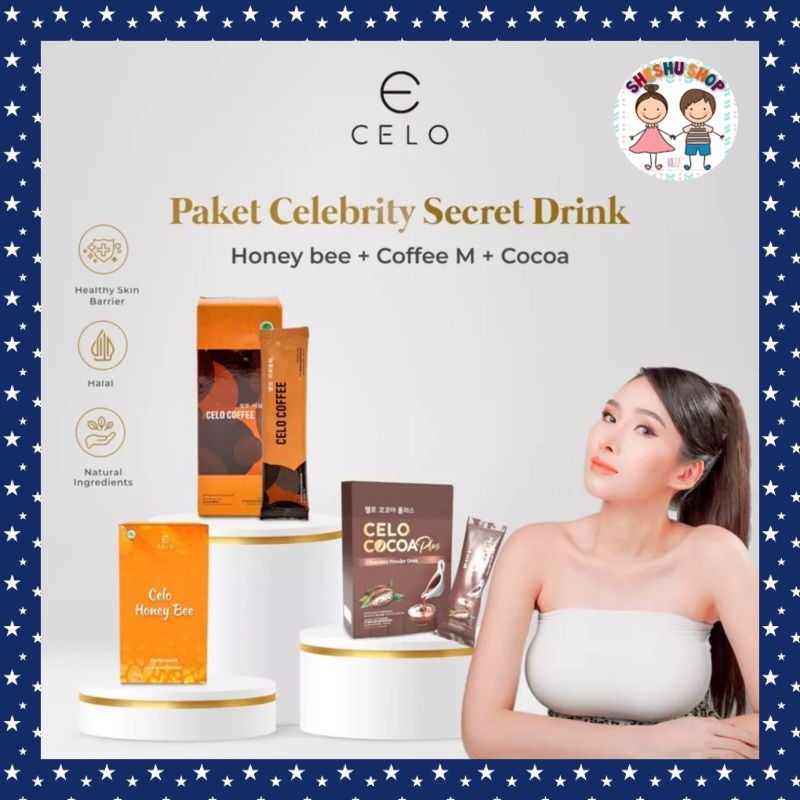 

READY STOCK CELO PAKET CELEBRITY SECRET DRINK (3 ITEM) - COFFEE SLIM - COCOA - HONEY BEE NEW PREMIUM - CELO.BEAUTE