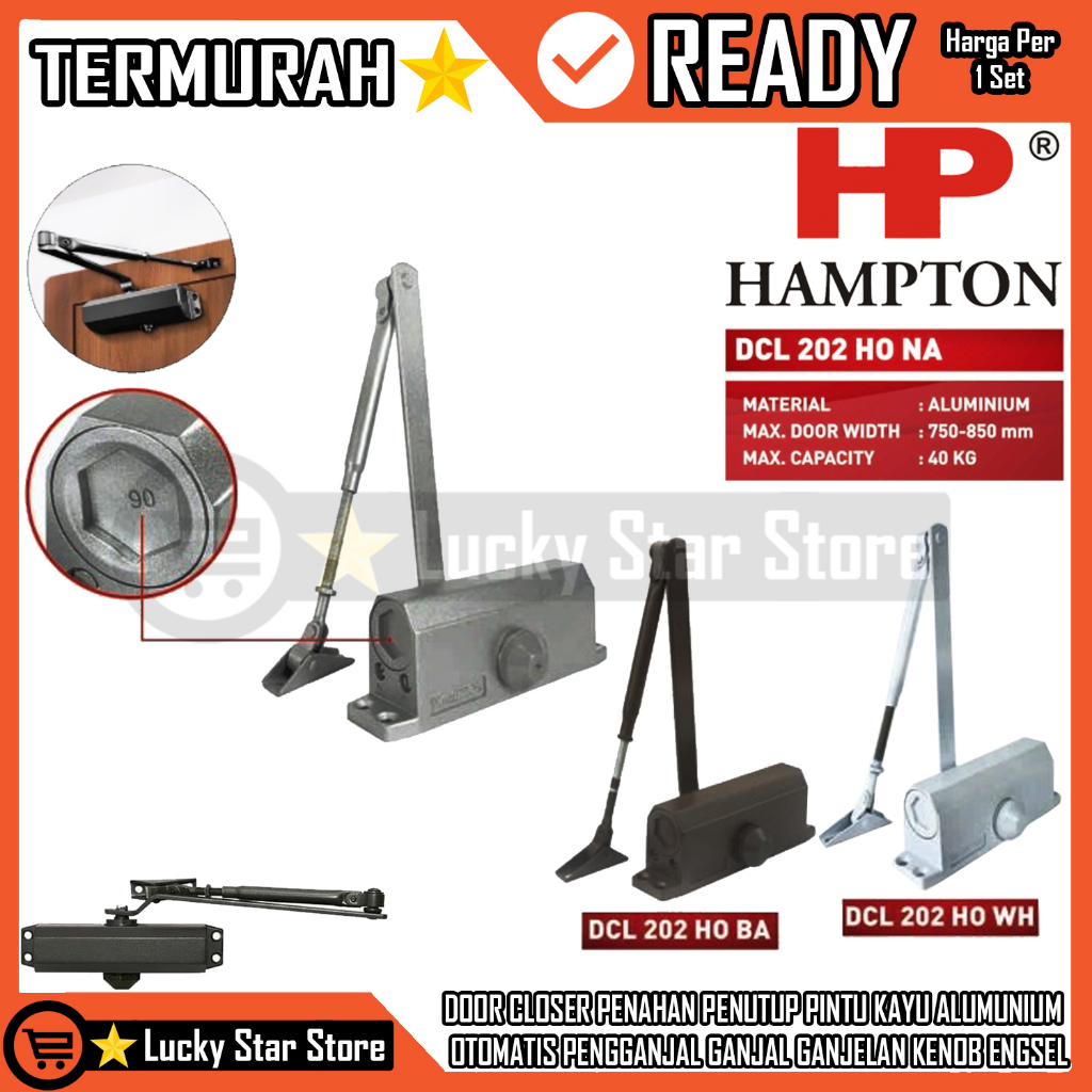 Hampton Door Closer DCL 202 HO Hold Open Brown White Silver Penutup Cokelat Putih Pengunci Penahan E