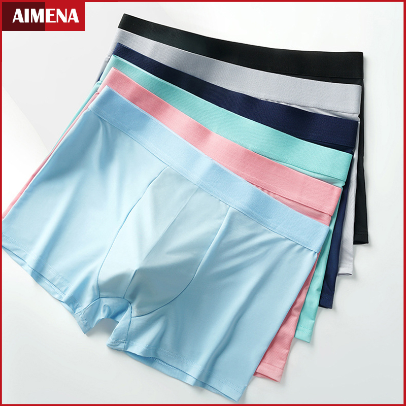 Ice Silk Seamless Pria Celana Dalam Boxer CD Pinggang Tengah Bernapas Antibakteri Pakaian