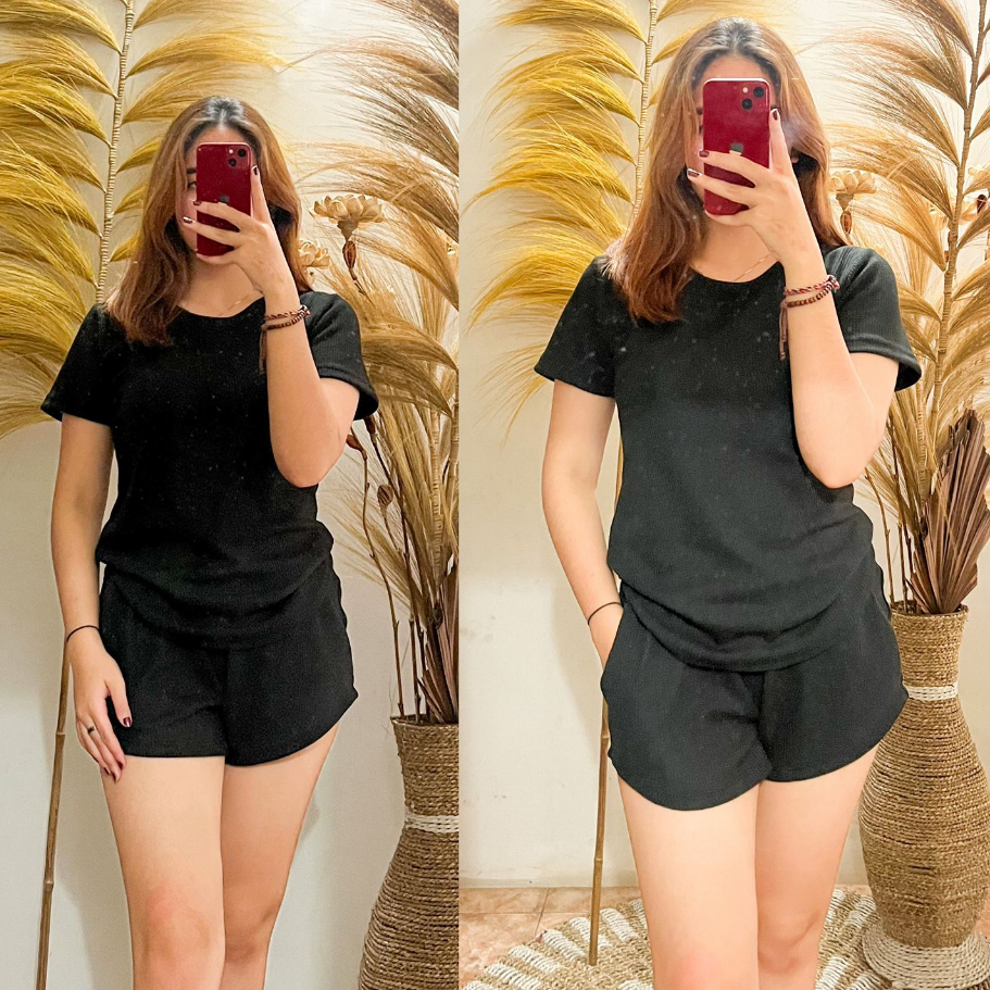 ONE SET VIRAL KOREAN WANITA BAHAN WAFLE KNIT PREMIUM