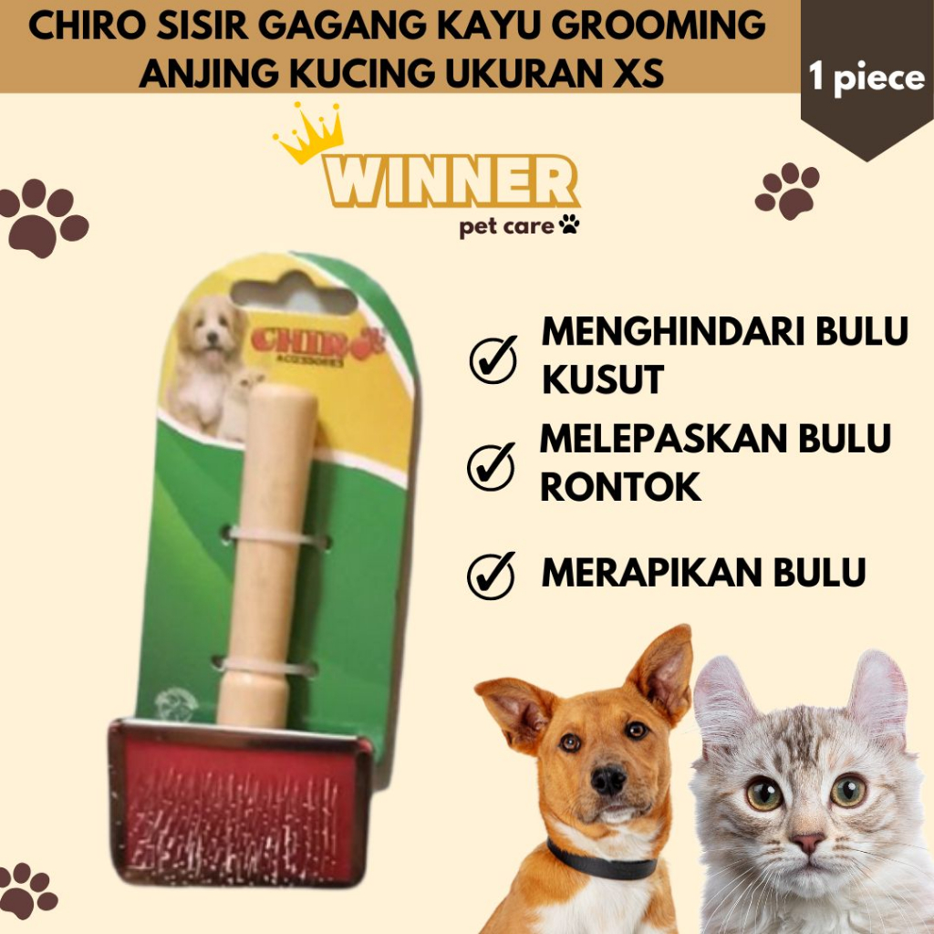 Chiro Sisir Gagang Kayu Grooming Anjing Kucing Ukuran XS