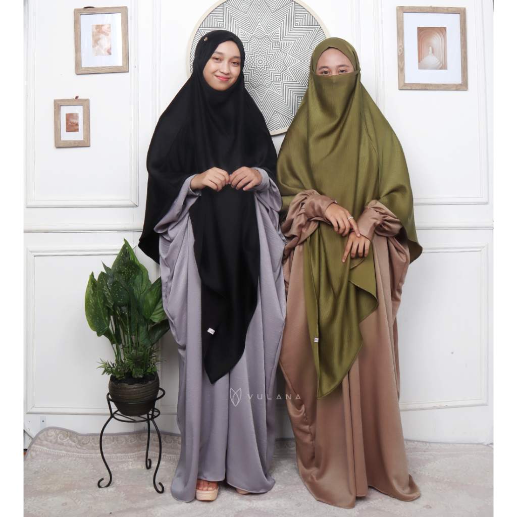 VULANA - Bundling Set Abaya - French Khimar | (Gamis Umroh Abaya Set Kerudung)