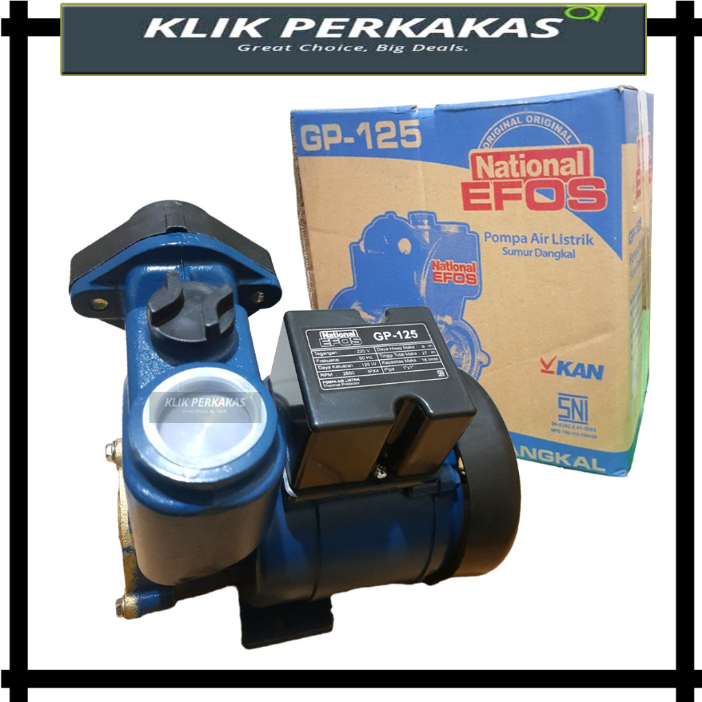 Efos National Pompa Air Listrik Sumur National GP-125 Bor Water Pump DB-125B Ukuran Pipa 1 Inch