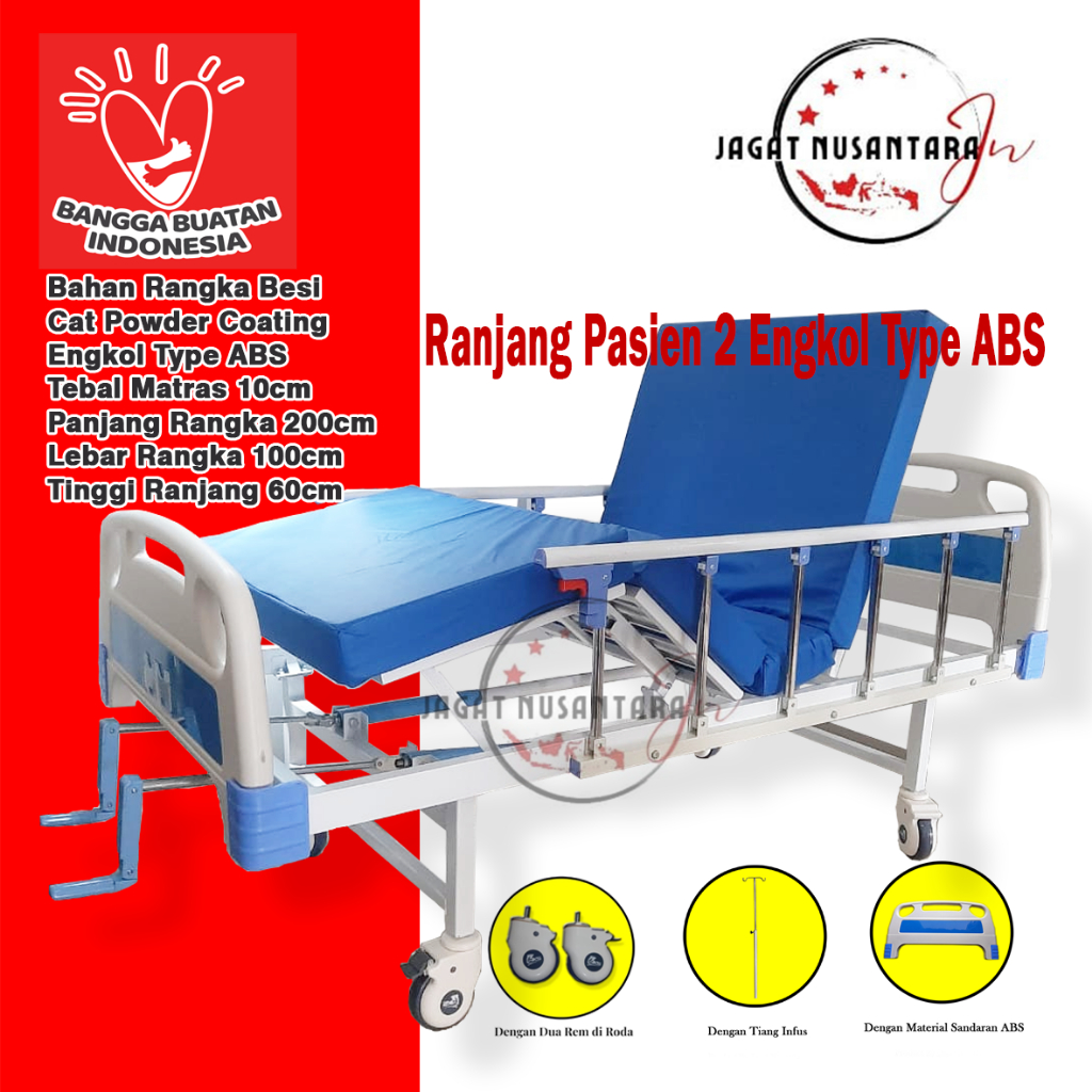 Bed Pasien 2 Engkol ABS | Harga Tempat Tidur Pasien 2 Crank Paling Murah | Jual Ranjang Periksa Pasi