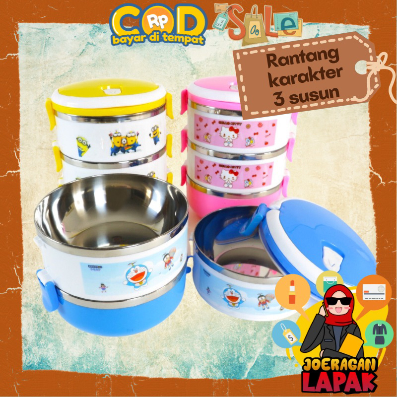 [JOERAGAN LAPAK] RANTANG KARAKTER 1 - 2 - 3 - 4 SUSUN LUNCH BOX MINION HELLOKITTY DORAEMON LUCU ANAK