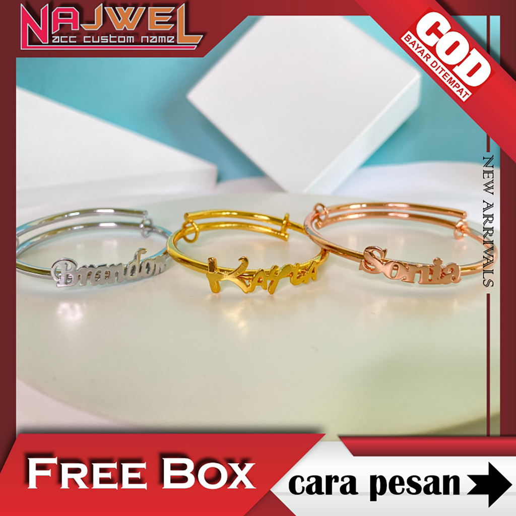 Gelang Titanium Custom Nama Anak Dewasa Anti Karat Aksesoris Fashion Bracelet Titanium Cocok Dipakai Sehari-hari