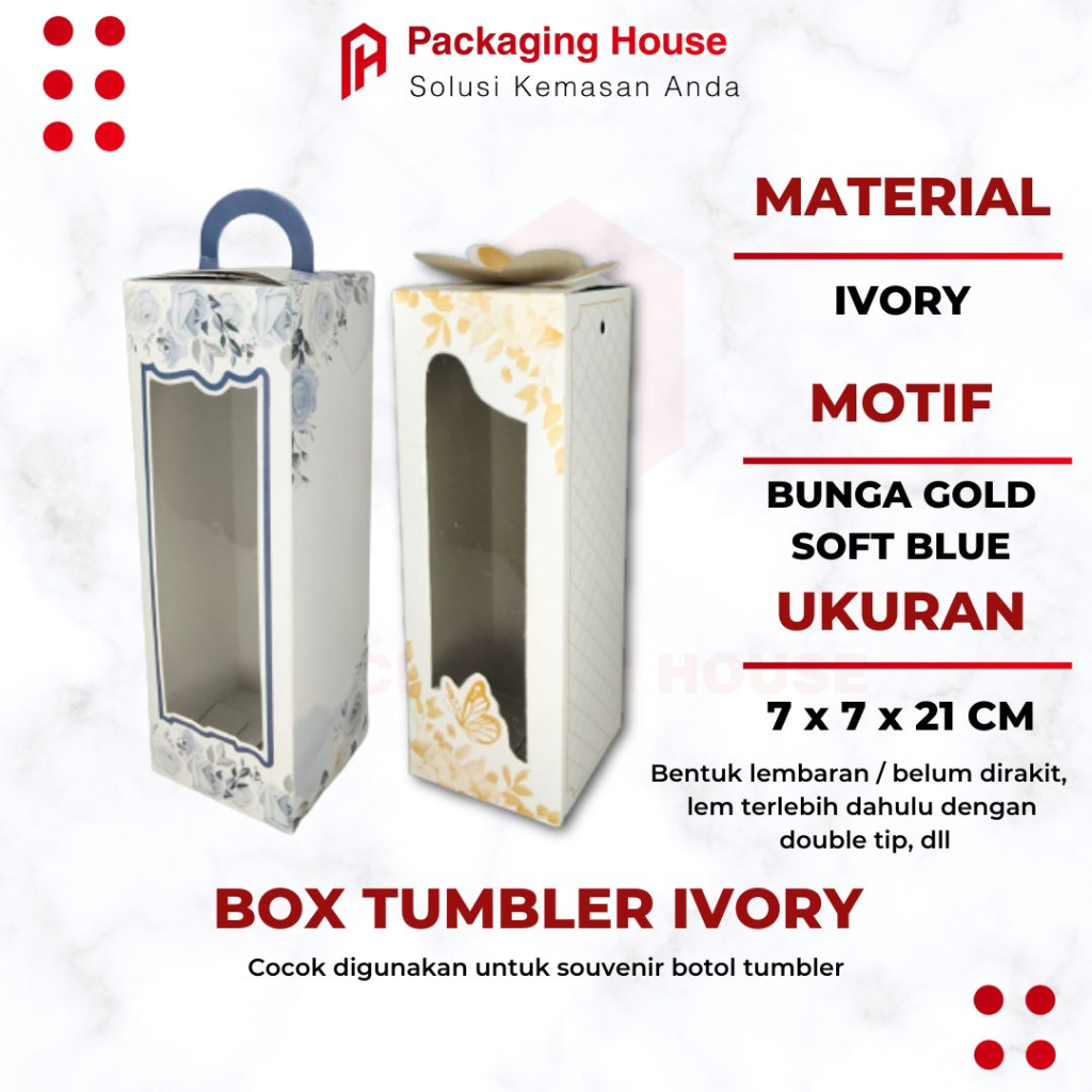 

Box Souvenir Botol Thumbler ivory 7x7x21 Pita Gold | Box untuk botol katus/tumbler |