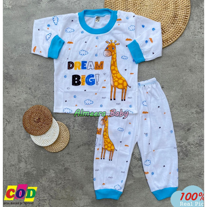 Setelan Baju Bayi Piyama Bayi Lengan Panjang Kancing Pundak Motif Karakter Girrafe Usia 3-12 Bulan Almeera Baby and Kids