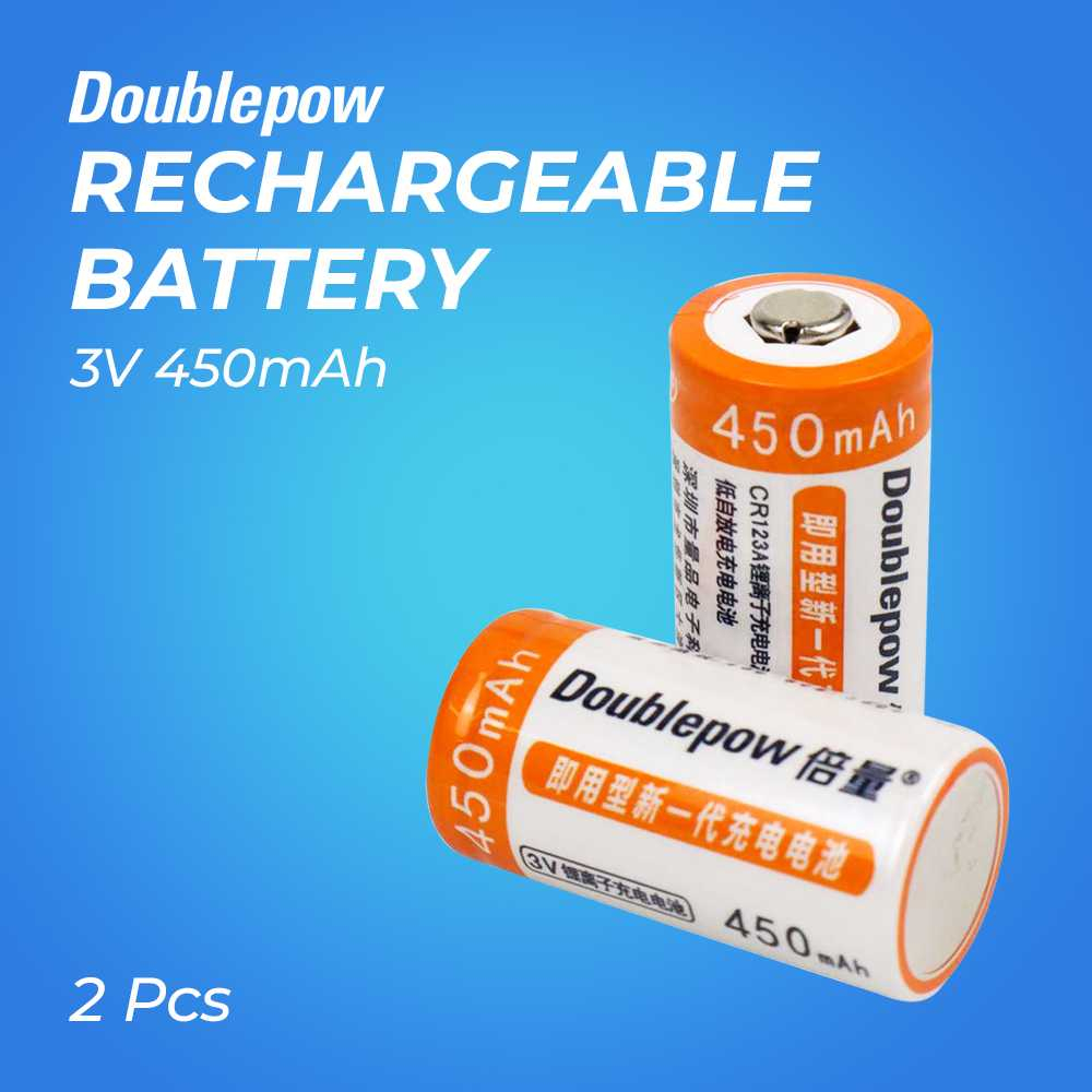 Doublepow Baterai Isi Ulang CR123A Li-Ion Rechargeable 3V 450mAh 2PCS