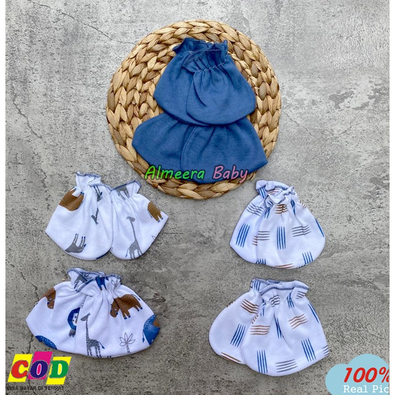 Isi 3 PCS Sarung Tangan Dan 3 PCS Sarung Kaki Bayi Baru Lahir Seri Biru Denim Usia 0-3 Bulan Almeera Baby and Kids