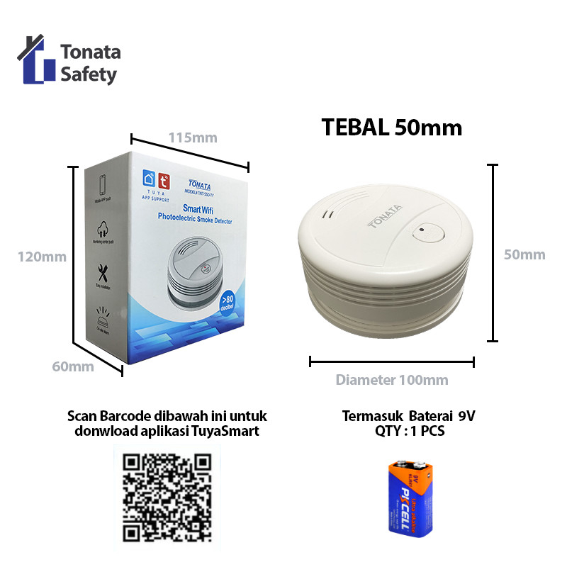 Smart WiFi Smoke Detector / Photoelectric Standalone / Pendeteksi Asap