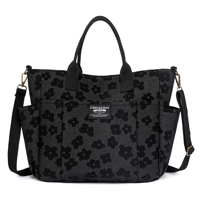 TAS SELEMPANG WANITA IMPORT BRANDED KULIAH KERJA CEWEK REMAJA KOREA BESAR KANVAS BUNGA MOTIF HITAM QUIBECA PREMIUM SLING BAG SHOULDER JINJING MURAH TA833B5 KEKINIAN SIMPLE