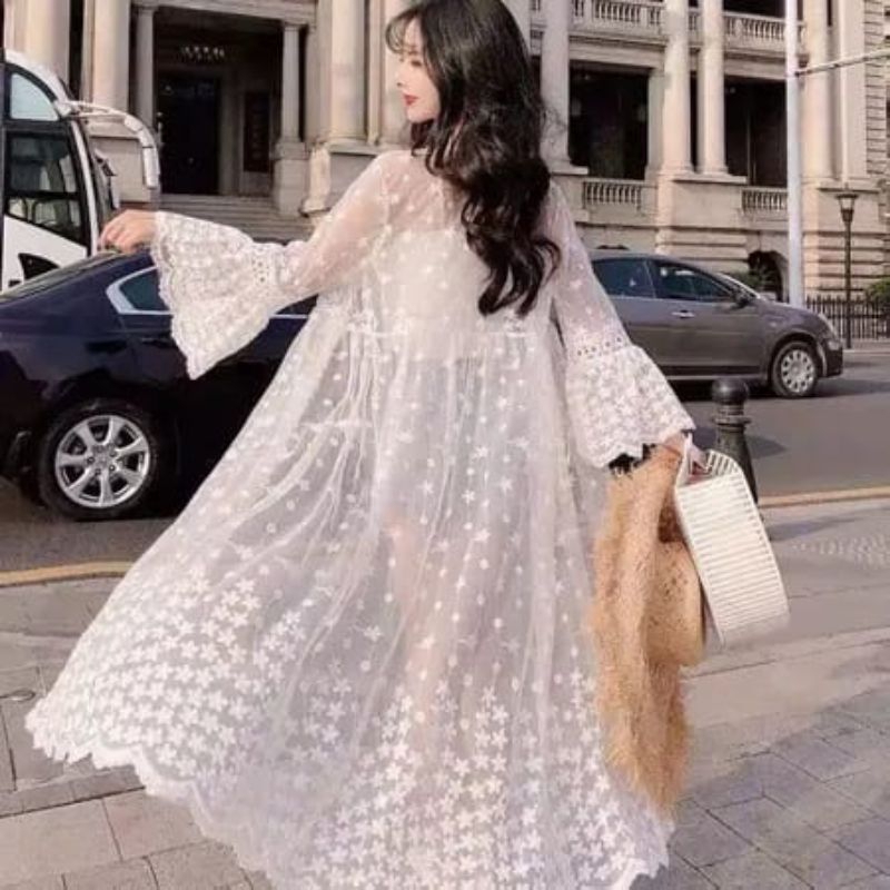 08511 Baju Outwear Outer cardigan luaran LACE BROKAT brokat lengan trompet Korea Korean style wanita