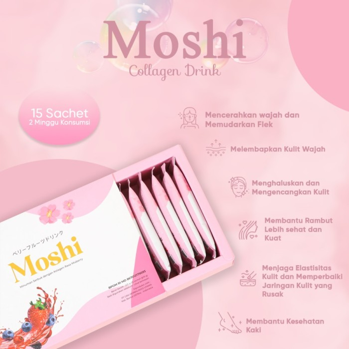 LT- MOSHI COLLAGEN DRINK Minuman Collagen Suplemen Kulit BPOM isi 15 sachet - Rasa Mixberry