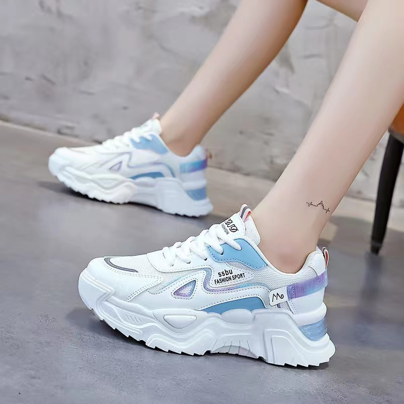 Sepatu Wanita Sneakers Tinggi Import Premium Casual Putih 2212-Blue
