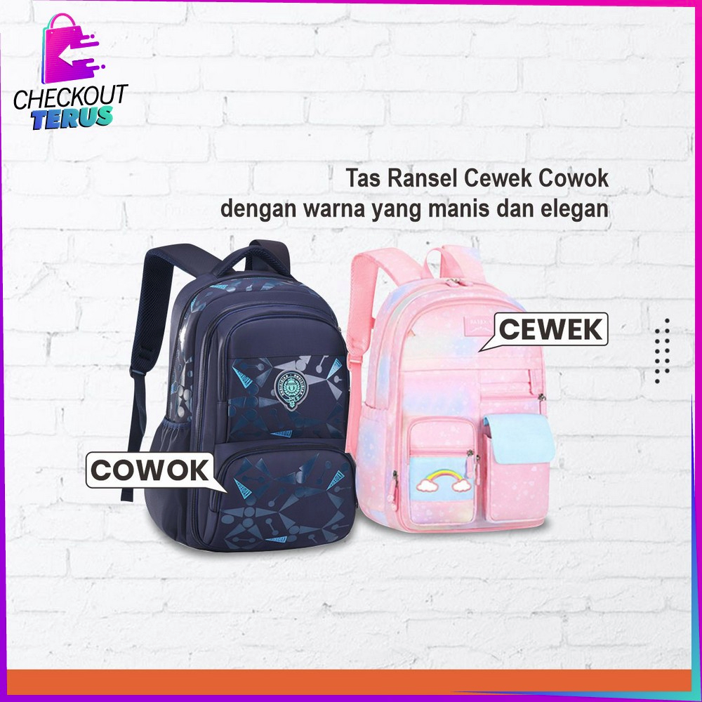 CT T49 Tas Sekolah Anak Perempuan Waterproof TK SD Model Pelangi Kids Bag Backpack Multifungsi Ransel Remaja Anti Air Lucu Aesthetic