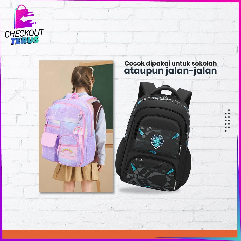 CT T49 Tas Sekolah Anak Perempuan Waterproof TK SD Model Pelangi Kids Bag Backpack Multifungsi Ransel Remaja Anti Air Lucu Aesthetic