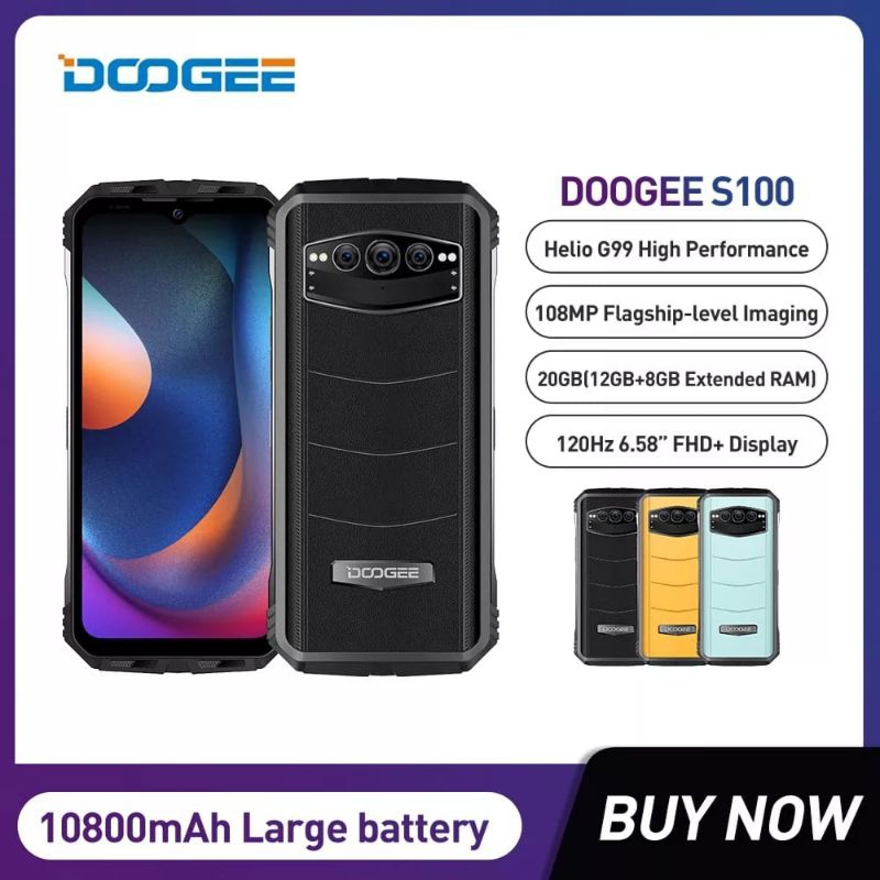 DOOGEE S100 NFC Rugged Phone 120HZ Hp Outdoor 20/256GB 108MP 10800mAh