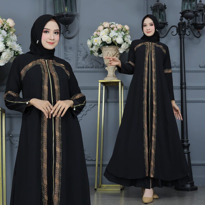 GAMIS ABAYA TURKEY LENGAN ZIPPER BUSUI AUREL HITAM