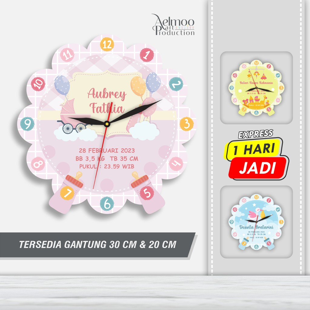 Jam Dinding Custom Lahiran Baby Girl Boy Wall Clock Unik Kelahiran Bayi Hampers Persalinan Ibu Anak