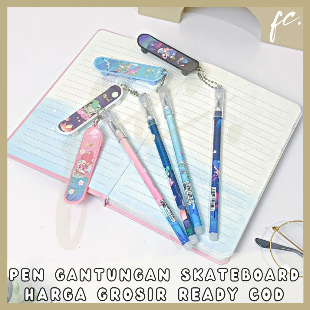 

GROSIR 4 / 8 / 12 pcs / 1 Lusin Pen / Pulpen Gel Gantungan Skateboard / Fingerboard Papan Selancar Mini Cewe Nancy Nanci Cute Little Girl Lucu Alat Tulis Tinta Hitam Souvenir Hadiah Anak Kartun Jepang Grosir Ready COD