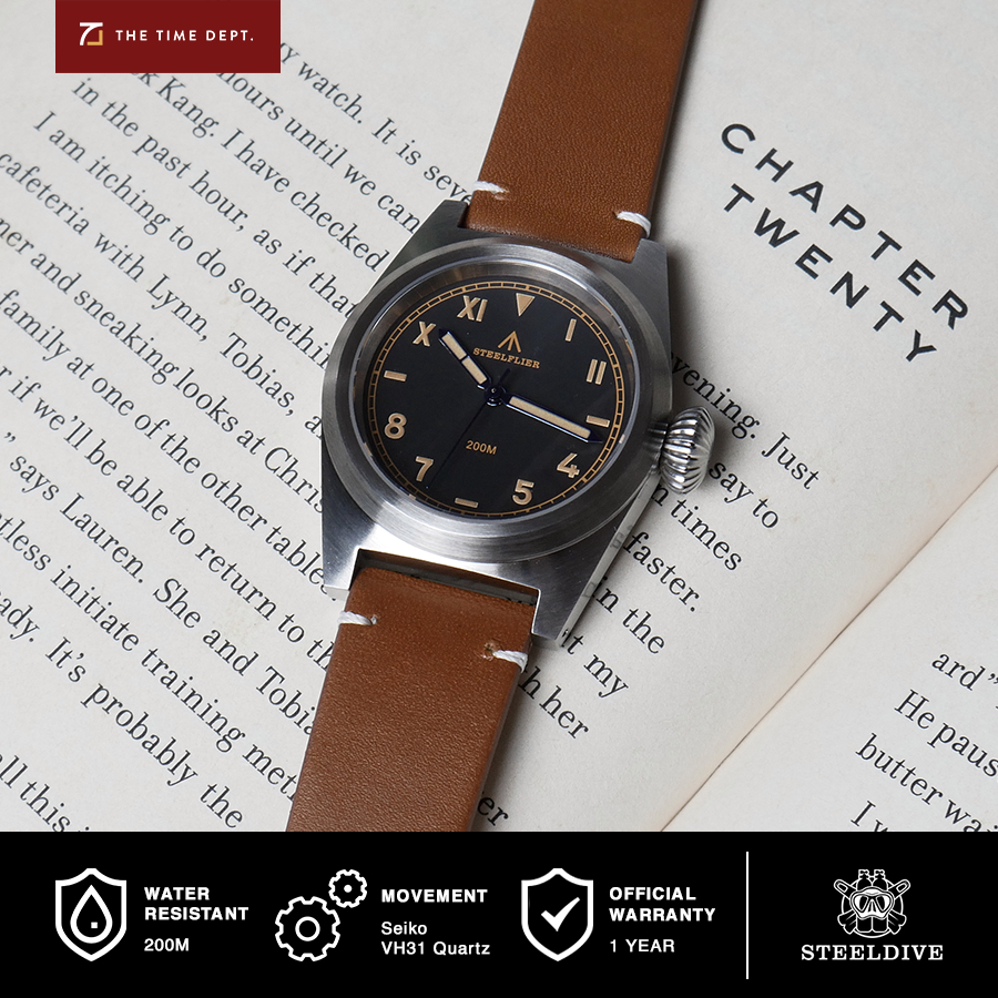 Steeldive SF744 Steelflier Jam Tangan Pria Militer Pilot Quartz Field Watch 200m Water Resistant