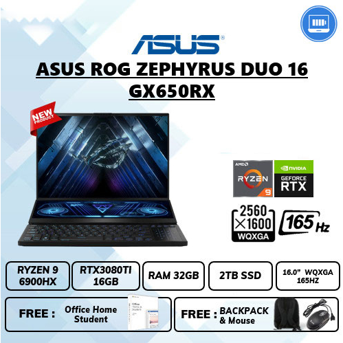 Laptop Asus Rog zephyrus duo gx650rx rtx3080ti 16gb ryzen 9 6900 Ram 32gb Ssd 2tb 16&quot;