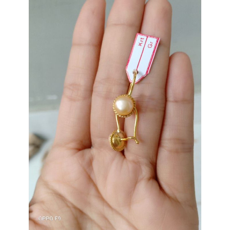 anting mutiara bakpao perak lapis emas 22k