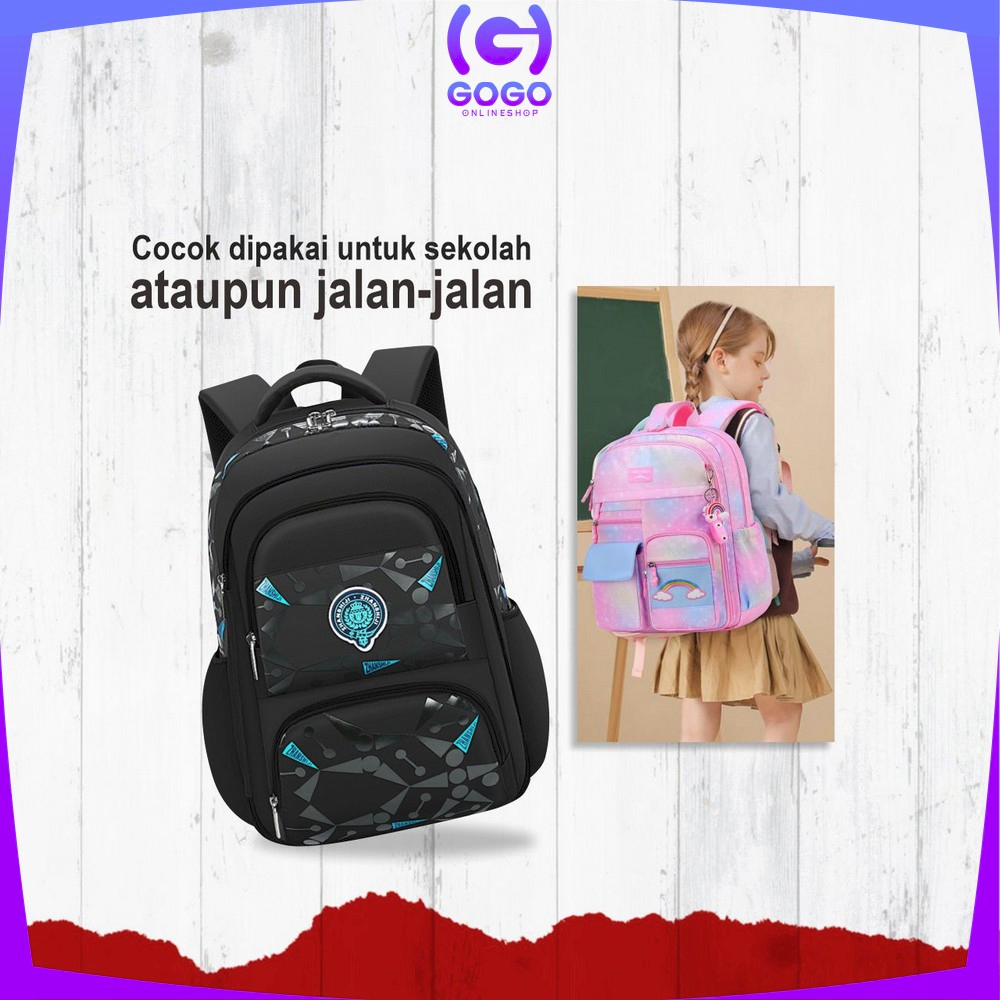 GOGO-T49 Tas Sekolah Anak Perempuan TK SD Kids Bag Backpack Multifungsi Model Pelangi / Ransel Remaja Cewek Cowok Lucu Aesthetic Anti Air Waterproof Import