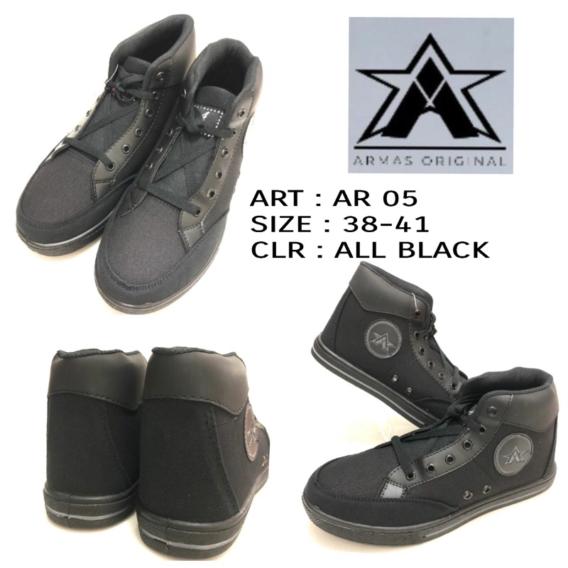 Sepatu Sekolah Dewasa Unisex Armas AR 05 All Black / Sepatu Sekolah Tali