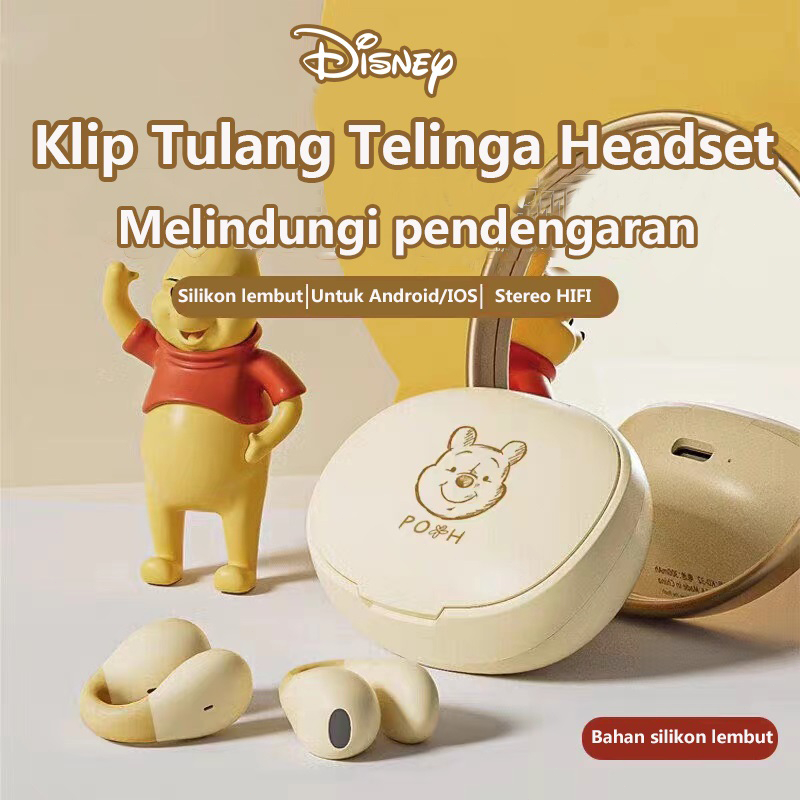 100% Ori Disney Headset Bluetooth 5.2 TWS Earphone Lotso desain klip telinga Dukungan untuk Android/IOS HIFI Musik Dengan Mikrofon