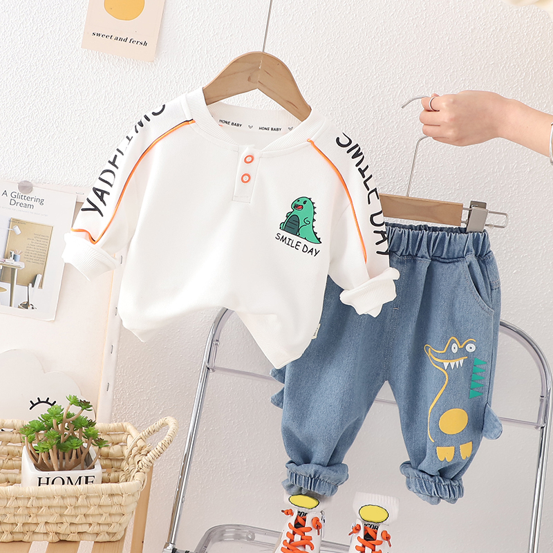 Baju Setelan anak SMILE DAY yellow &amp; white usia 6 bulan - 5 tahun / Pakaian baby laki-laki lucu premium