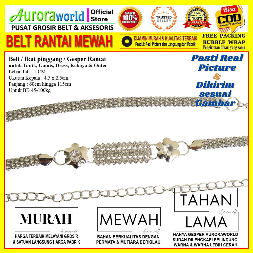 Auroraworld belt rantai sabuk rantai ikat pinggang untuk gamis, dress, tunik