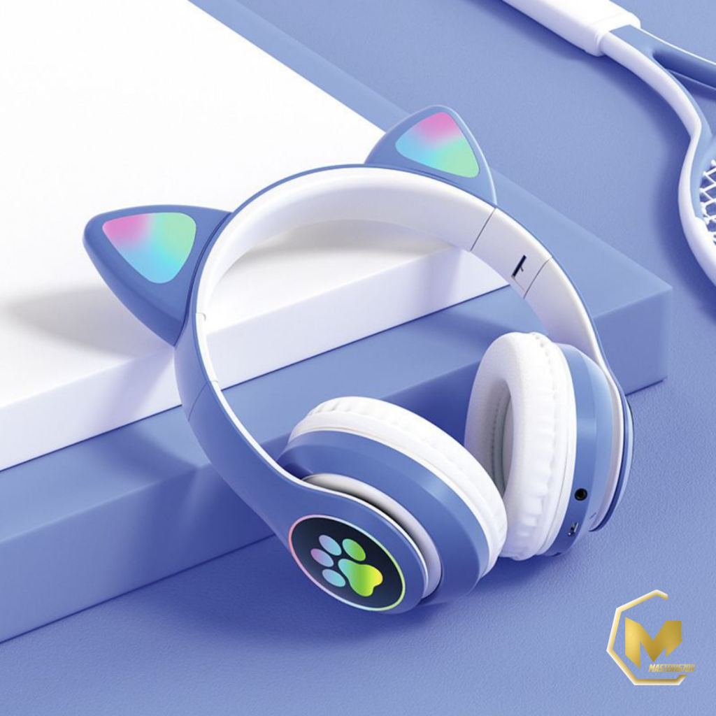 Hf bando headphone B39 STN28 Kucing Karakter LED Color Headset Gaming Bluetooth Wireless Game Headset Cat Ear LED Bando anak Perempuan Cewek Wanita Headset Led RGB Headset Komputer Headphone Laptop MA025