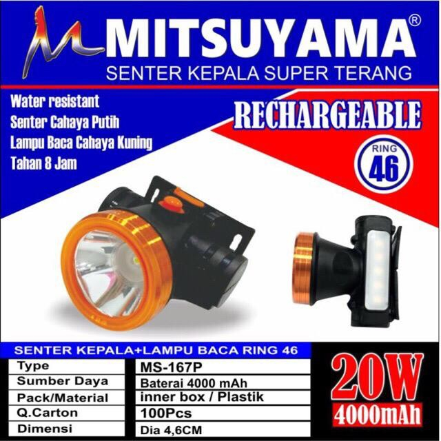 Senter Kepala LED 20 Watt Cahaya Putih MS 167P Headlamp Outdoor LED Rechargeable