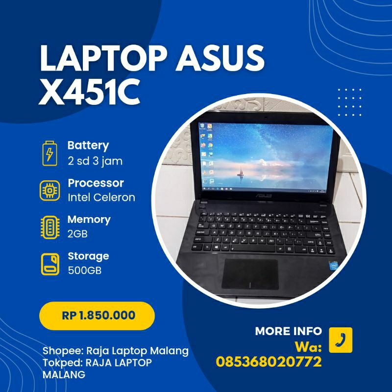LAPTOP ASUS X451C, LAPTOP BEKAS BERKUALITAS, LAPTOP MURAH BERGARANSI