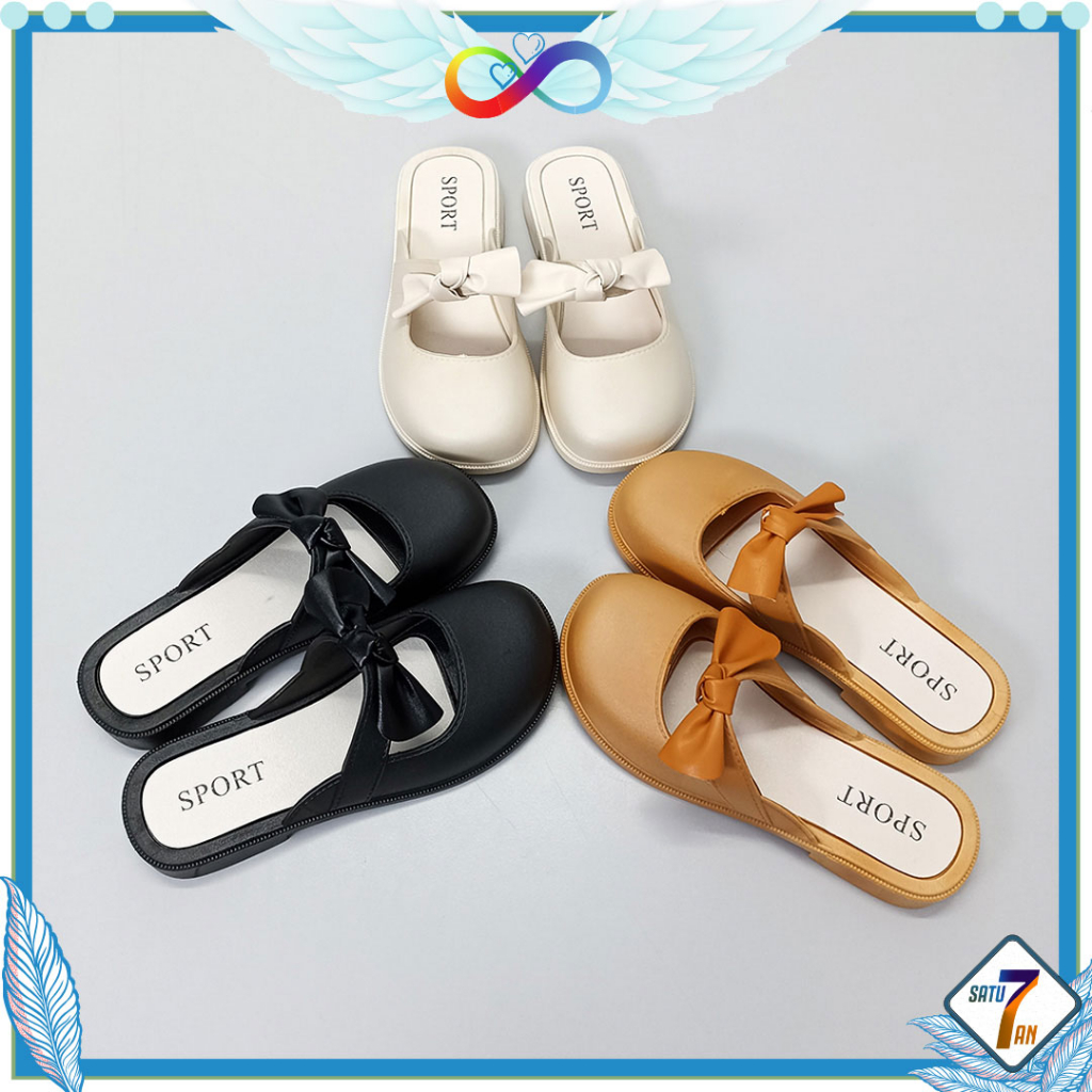 Sepatu Sandal Slop Wanita Model Pita Fashion Korea Style Kasual Flat Shoes Women Satu7an SPT-70