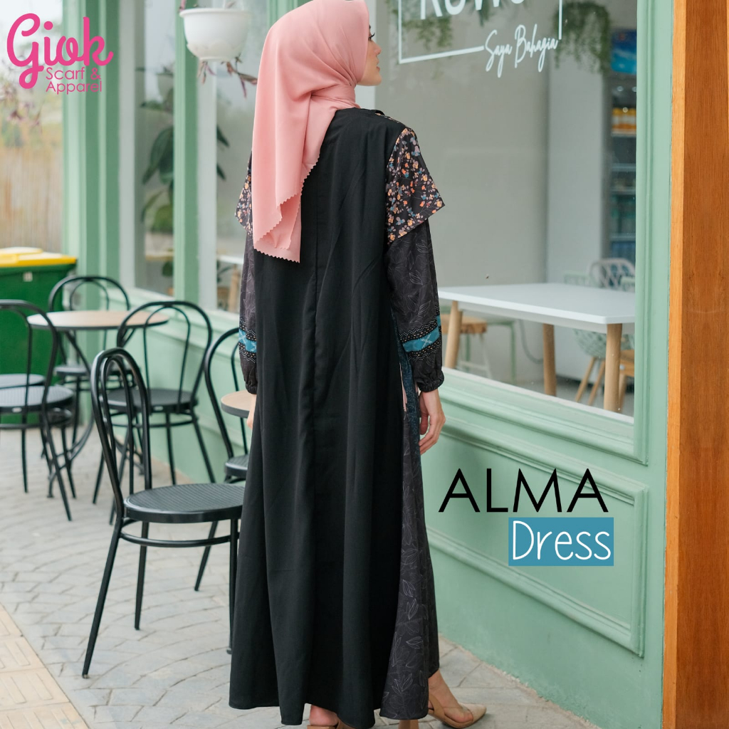 hot alma dress by giok apparel - gamis printing dengan model belakang polos