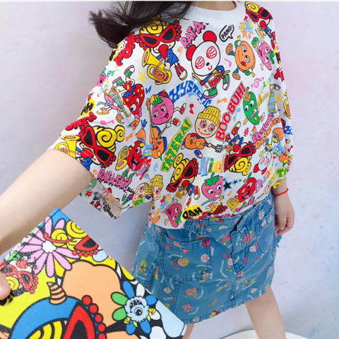 babyfit oversized t-shirt anak korean style kartun full anstrak baju oblong anak perempuan import nyl-0627