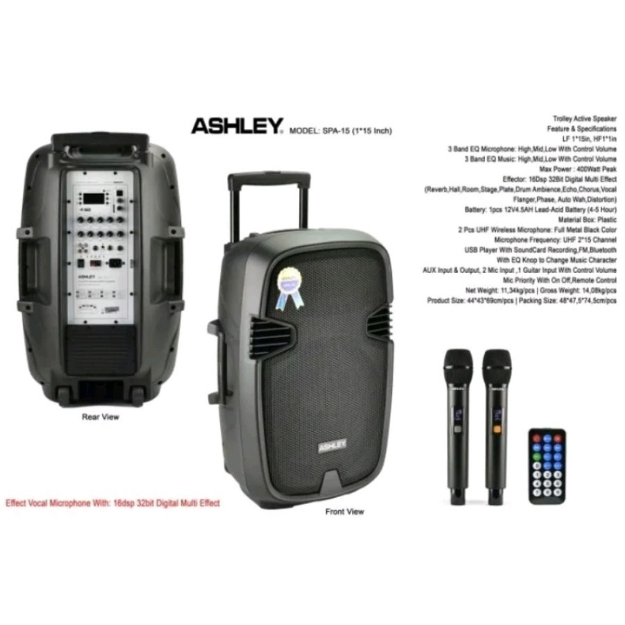 Speaker Aktif Portable Wireless ASHLEY SPA 15 Inch SPA15 Bluetooth