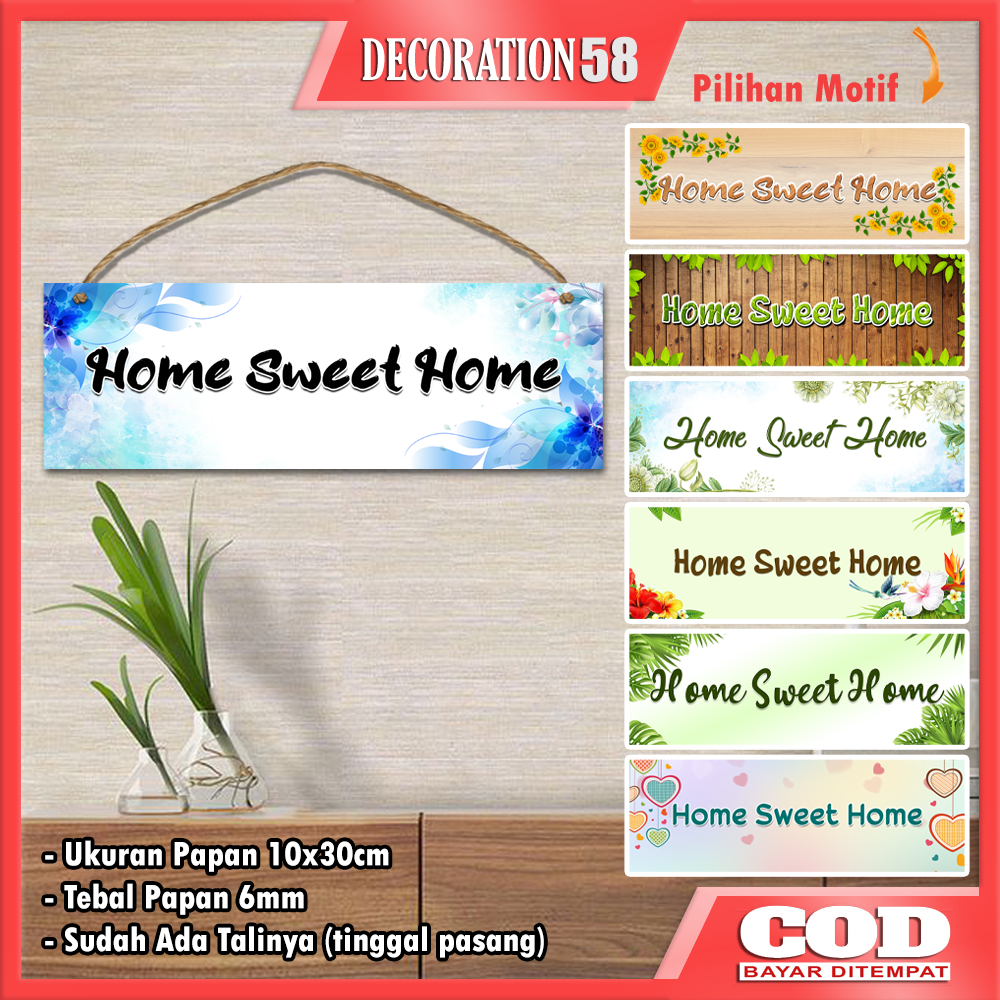 Papan Tulisan Home Sweet Home Hiasan Pajangan Dinding Gantungan Pintu Rumah Kamar Wall Dekor Poster 
