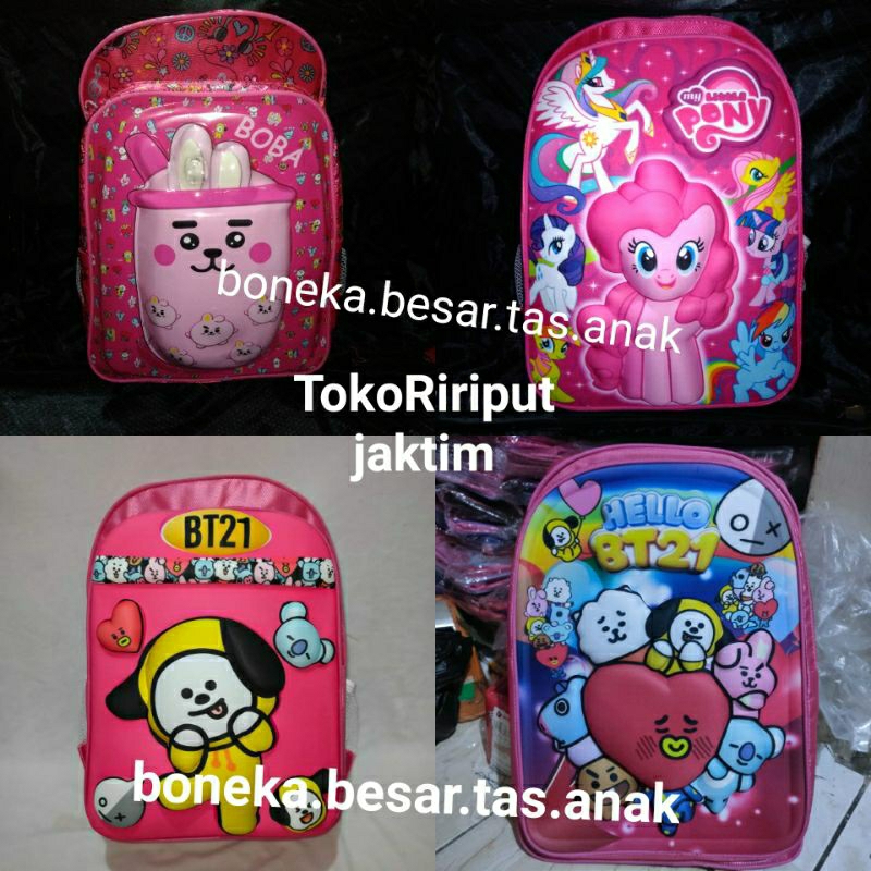 Promo Random Tas Ransel Anak Sekolah Perempuan Timbul 3D Boba Bt21 Kuda poni pony kado