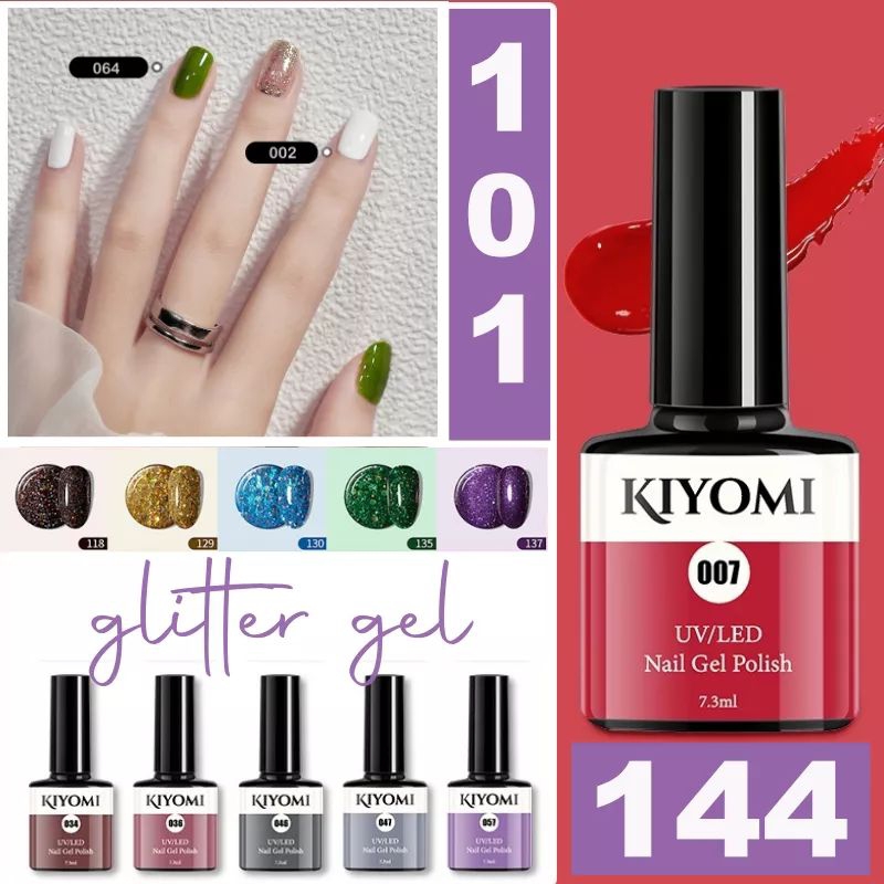 KIYOMI Glitter Kutek Nail Polish Gel Nail Color Warna Polos UV LED Cat Kuku