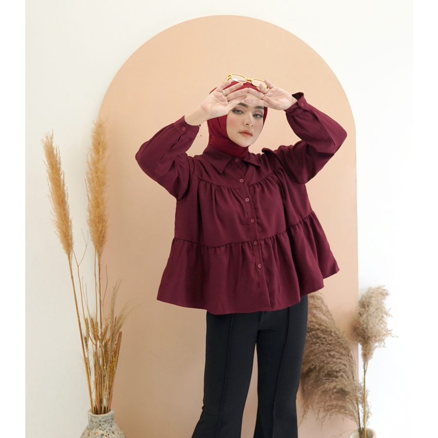 Kemeja Atasan CINDY Motif Basic Kualitas Import Bahan Shakila