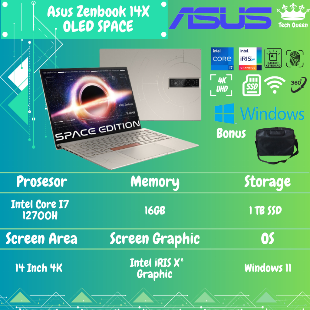 Asus Zenbook 14X OLED SPACE UX5401ZAS OLEDP711 TOUCH EVO I7 12700H 16GB 1TBSSD IRISXE W11+OHS 14.0 4K