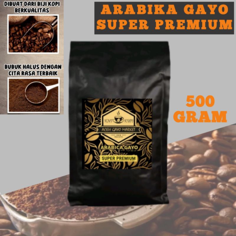 

KOPI ARABICA GAYO PREMIUM 500gram BUBUK HALUS BIJI HITAM ACEH ASLI ARABIKA TAKENGON.