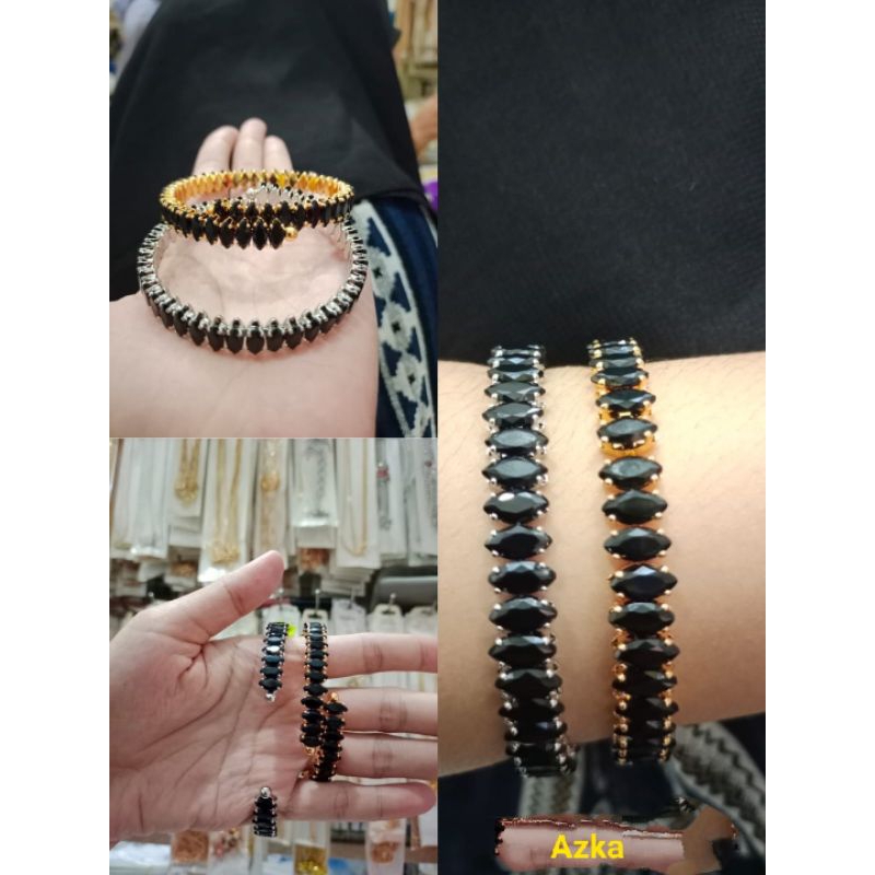 gelang titan permata Hitam emas dan silver
