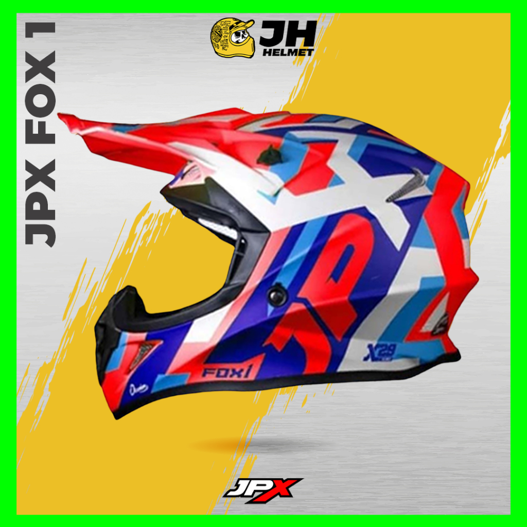 Helm JPX Cross Fox1 X29 Oksonium Red Fluo Doff | Fox 1 Trail | Helm Full Face | JUAL HELM